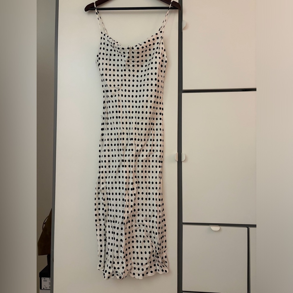 Zara White Slip Midi Dress with Black Polka Dots